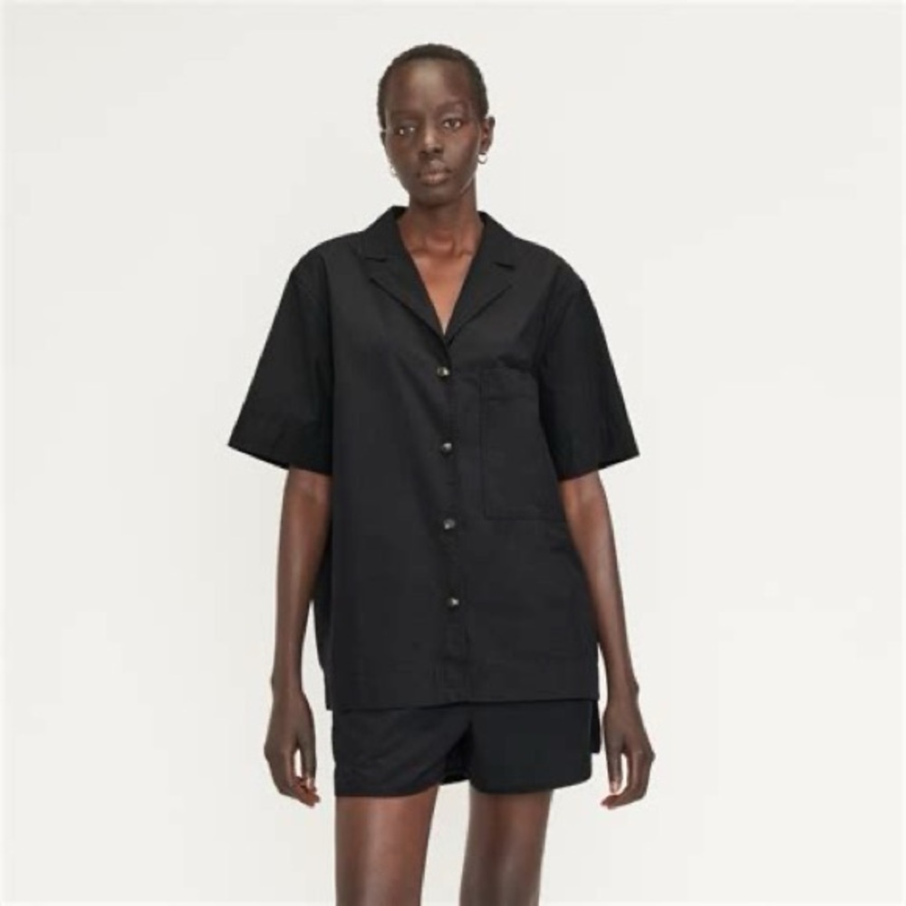 Everlane Poplin Black Short Sleeve Button-Up Shirt size S